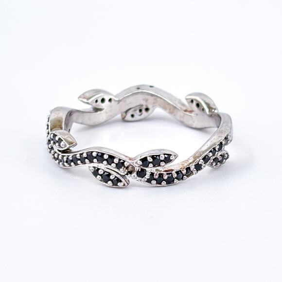 *As Is Missing a Stone* Sterling Silver Black Tourmaline Vine Band Ring Size 10 - Picture 6 of 10